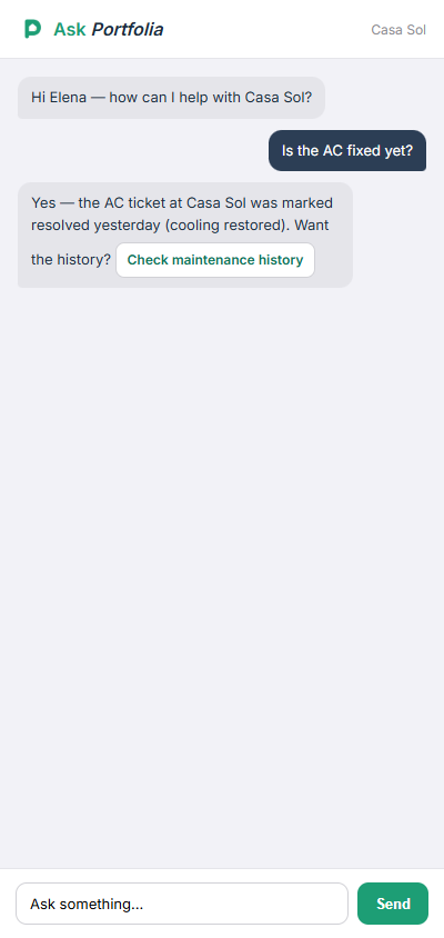 Ask Portfolia chat on mobile