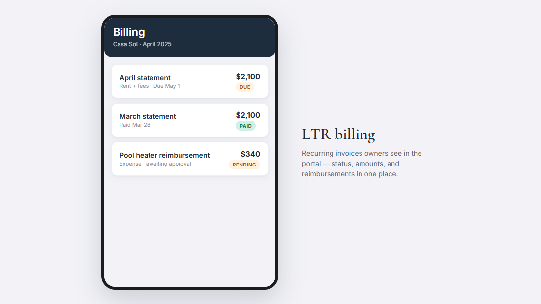 Portfolia LTR billing screen